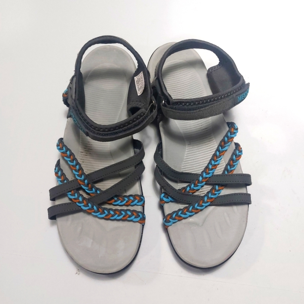 MEGNYA Gray and Blue Sporty Sandals with Adjustable Straps Size 42 US 11